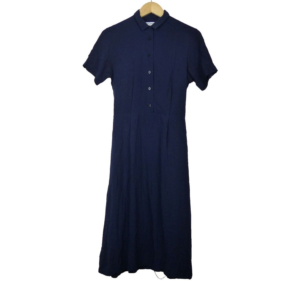 Uniqlo x Ines De La Fressange Midi Dress Womens M Navy Rayon Back Tie Minimalist
